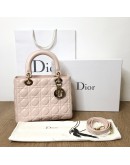 CHRISTIAN DIOR Medium Lady Dior Handbag with Shoulder Strap in Light Pink Cannage Lambskin – GHW