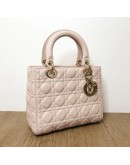 CHRISTIAN DIOR Medium Lady Dior Handbag with Shoulder Strap in Light Pink Cannage Lambskin – GHW