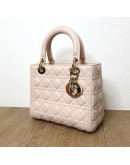 CHRISTIAN DIOR Medium Lady Dior Handbag with Shoulder Strap in Light Pink Cannage Lambskin – GHW