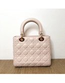 CHRISTIAN DIOR Medium Lady Dior Handbag with Shoulder Strap in Light Pink Cannage Lambskin – GHW