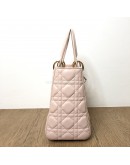 CHRISTIAN DIOR Medium Lady Dior Handbag with Shoulder Strap in Light Pink Cannage Lambskin – GHW