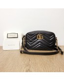 GUCCI GG Marmont Mini Camera Bag in Black Matelasse Chevron Leather – GHW