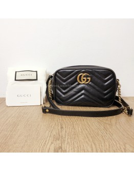 GUCCI GG Marmont Mini Camera Bag in Black Matelasse Chevron Leather – GHW