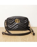 GUCCI GG Marmont Mini Camera Bag in Black Matelasse Chevron Leather – GHW