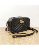 GUCCI GG Marmont Mini Camera Bag in Black Matelasse Chevron Leather – GHW