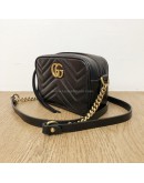 GUCCI GG Marmont Mini Camera Bag in Black Matelasse Chevron Leather – GHW