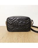 GUCCI GG Marmont Mini Camera Bag in Black Matelasse Chevron Leather – GHW