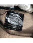 BURBERRY Nova Check Small Boston Handbag in Black Patent Leather