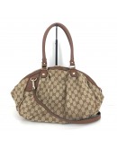 GUCCI GG Canvas in Brown Leather Shoulder Tote Bag with Shoulder Strap - GHW