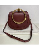 CHLOE Small Nile Bracelet Bag in Maroon Calfskin Leather with Shoulder Bag – Aged Gold Hardware