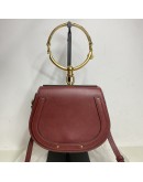 CHLOE Small Nile Bracelet Bag in Maroon Calfskin Leather with Shoulder Bag – Aged Gold Hardware