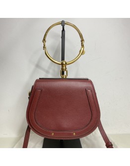 CHLOE Small Nile Bracelet Bag in Maroon Calfskin Leather with Shoulder Bag – Aged Gold Hardware