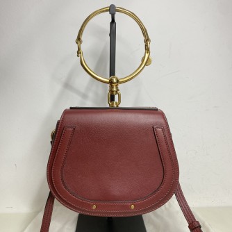 CHLOE Small Nile Bracelet Bag in Maroon Calfskin Leather with Shoulder Bag – Aged Gold Hardware