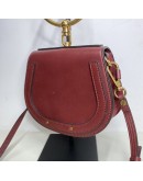 CHLOE Small Nile Bracelet Bag in Maroon Calfskin Leather with Shoulder Bag – Aged Gold Hardware