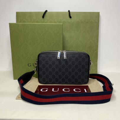 GUCCI Black GG Supreme Crossbody Bag with Web Shoulder Strap – SHW