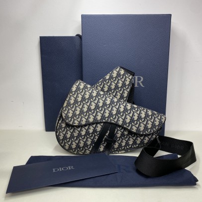 CHRISTIAN DIOR Blue Oblique Saddle Belt Bag – SHW (Receipt Year 2024)