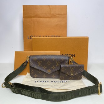 LOUIS VUITTON Monogram Felicie Strap & Go Pochette with Khaki Shoulder Strap – GHW (Year 2021)