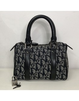 CHRISTIAN DIOR Black Trotter Canvas Mini Boston Bag 20 – SHW