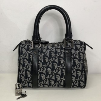 CHRISTIAN DIOR Black Trotter Canvas Mini Boston Bag 20 – SHW