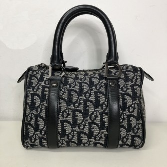 CHRISTIAN DIOR Black Trotter Canvas Mini Boston Bag 20 – SHW
