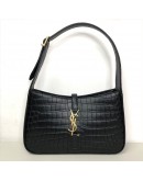 YVES SAINT LAURENT LE 5 A 7 Hobo in Black Crocodile Embossed Shiny Leather – GHW