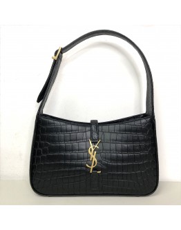 YVES SAINT LAURENT LE 5 A 7 Hobo in Black Crocodile Embossed Shiny Leather – GHW