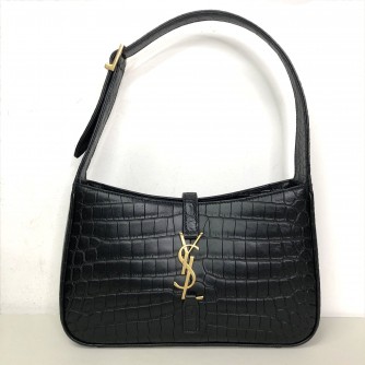 YVES SAINT LAURENT LE 5 A 7 Hobo in Black Crocodile Embossed Shiny Leather – GHW