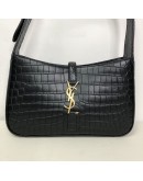 YVES SAINT LAURENT LE 5 A 7 Hobo in Black Crocodile Embossed Shiny Leather – GHW