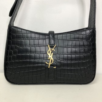YVES SAINT LAURENT LE 5 A 7 Hobo in Black Crocodile Embossed Shiny Leather – GHW