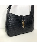 YVES SAINT LAURENT LE 5 A 7 Hobo in Black Crocodile Embossed Shiny Leather – GHW