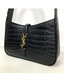 YVES SAINT LAURENT LE 5 A 7 Hobo in Black Crocodile Embossed Shiny Leather – GHW