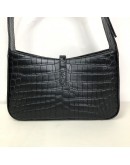 YVES SAINT LAURENT LE 5 A 7 Hobo in Black Crocodile Embossed Shiny Leather – GHW