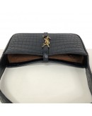 YVES SAINT LAURENT LE 5 A 7 Hobo in Black Crocodile Embossed Shiny Leather – GHW
