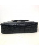YVES SAINT LAURENT LE 5 A 7 Hobo in Black Crocodile Embossed Shiny Leather – GHW