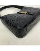 YVES SAINT LAURENT LE 5 A 7 Hobo in Black Crocodile Embossed Shiny Leather – GHW