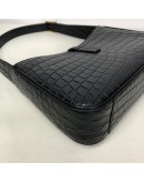 YVES SAINT LAURENT LE 5 A 7 Hobo in Black Crocodile Embossed Shiny Leather – GHW