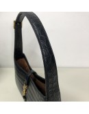 YVES SAINT LAURENT LE 5 A 7 Hobo in Black Crocodile Embossed Shiny Leather – GHW