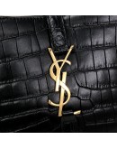 YVES SAINT LAURENT LE 5 A 7 Hobo in Black Crocodile Embossed Shiny Leather – GHW