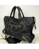 BALENCIAGA Medium Classic City Handbag with Shoulder Strap in Black Arena Lambskin – GHW (Recoloured)