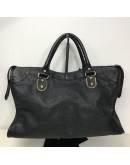 BALENCIAGA Medium Classic City Handbag with Shoulder Strap in Black Arena Lambskin – GHW (Recoloured)
