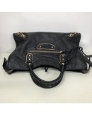 BALENCIAGA Medium Classic City Handbag with Shoulder Strap in Black Arena Lambskin – GHW (Recoloured)