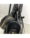 BALENCIAGA Medium Classic City Handbag with Shoulder Strap in Black Arena Lambskin – GHW (Recoloured)