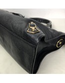 BALENCIAGA Medium Classic City Handbag with Shoulder Strap in Black Arena Lambskin – GHW (Recoloured)