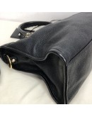BALENCIAGA Medium Classic City Handbag with Shoulder Strap in Black Arena Lambskin – GHW (Recoloured)