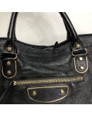 BALENCIAGA Medium Classic City Handbag with Shoulder Strap in Black Arena Lambskin – GHW (Recoloured)