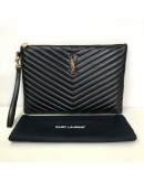 YVES SAINT LAURENT Monogram Chevron Quilted Clutch in Black Calfskin – GHW