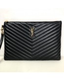 YVES SAINT LAURENT Monogram Chevron Quilted Clutch in Black Calfskin – GHW