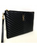 YVES SAINT LAURENT Monogram Chevron Quilted Clutch in Black Calfskin – GHW