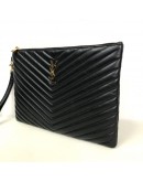 YVES SAINT LAURENT Monogram Chevron Quilted Clutch in Black Calfskin – GHW