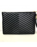 YVES SAINT LAURENT Monogram Chevron Quilted Clutch in Black Calfskin – GHW